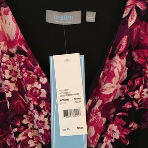 3/4 sleeve faux wrap dress with built in shaper